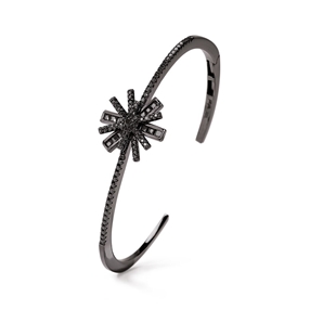 Star Flower Black Rhodium Plated Cuff Bracelet-